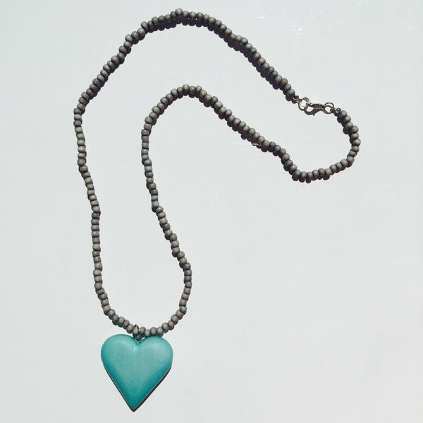 Grey Necklace with Cyan Heart