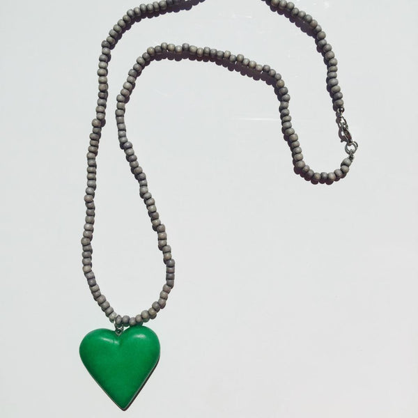 Grey Necklace with Green Heart