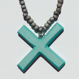 Cyan Kiss Pendant on Grey Necklace