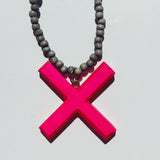 Pink Kiss Pendant on Grey Necklace