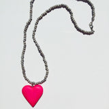 Grey Necklace with Pink Heart