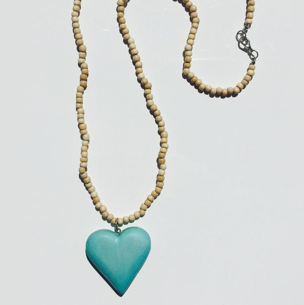 Natural Necklace with Cyan Heart